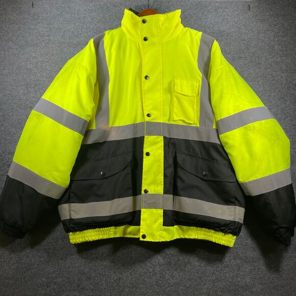 Utility Pro Premium High Vis Bomber Jacket Men's XXL Yellow Removable Fleece - Picture 1 of 13